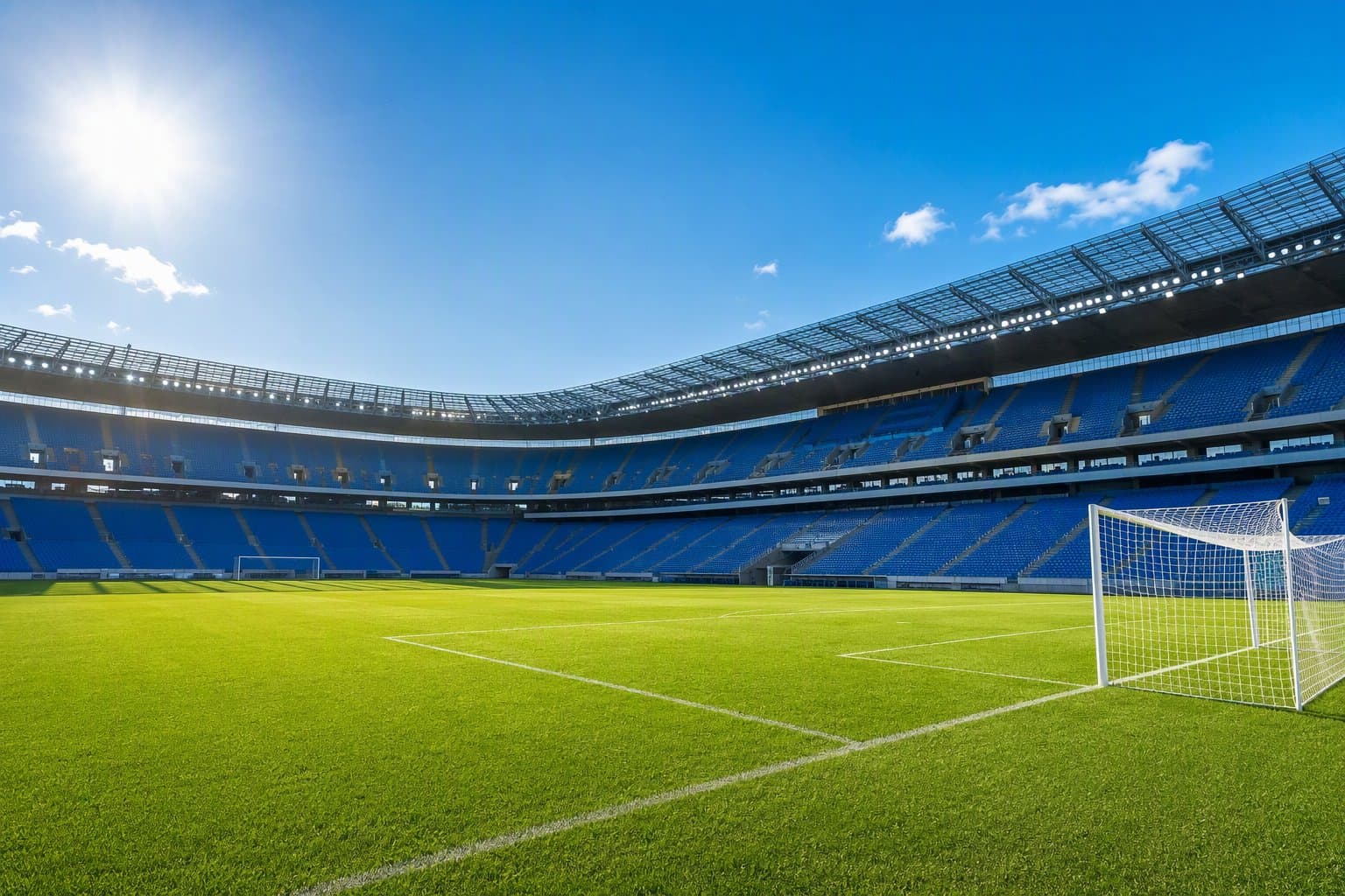 Empty Sunlit Soccer Stadium - illustration, Jake Team LLC