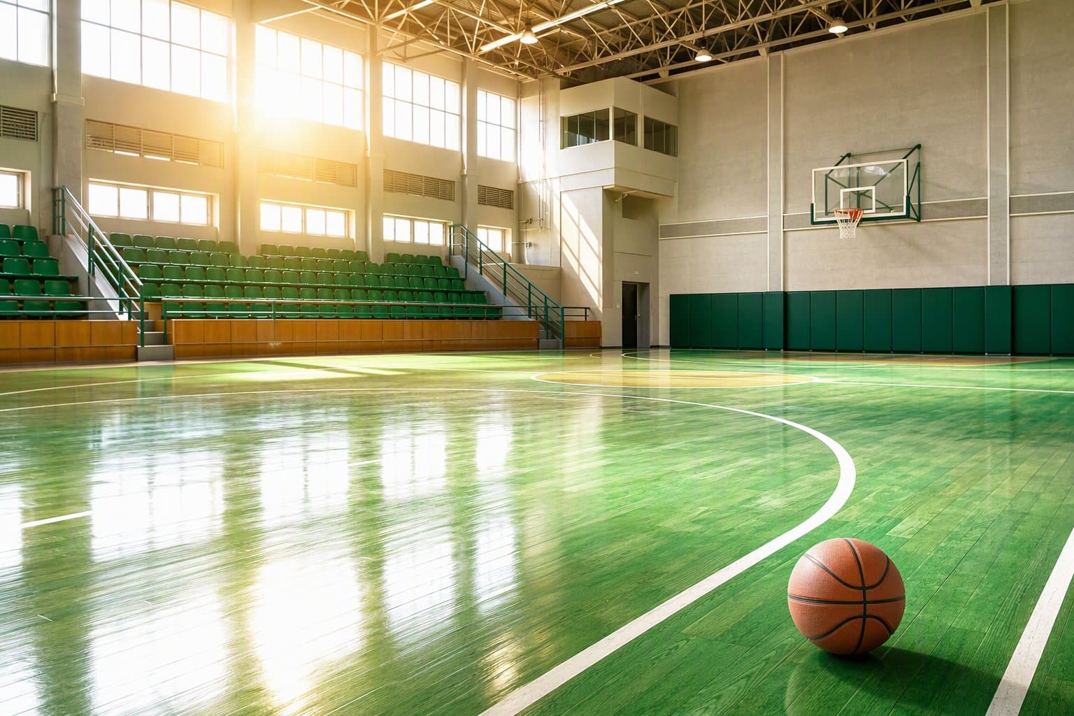 sunlit basketball court - illustration, Jake Team LLC