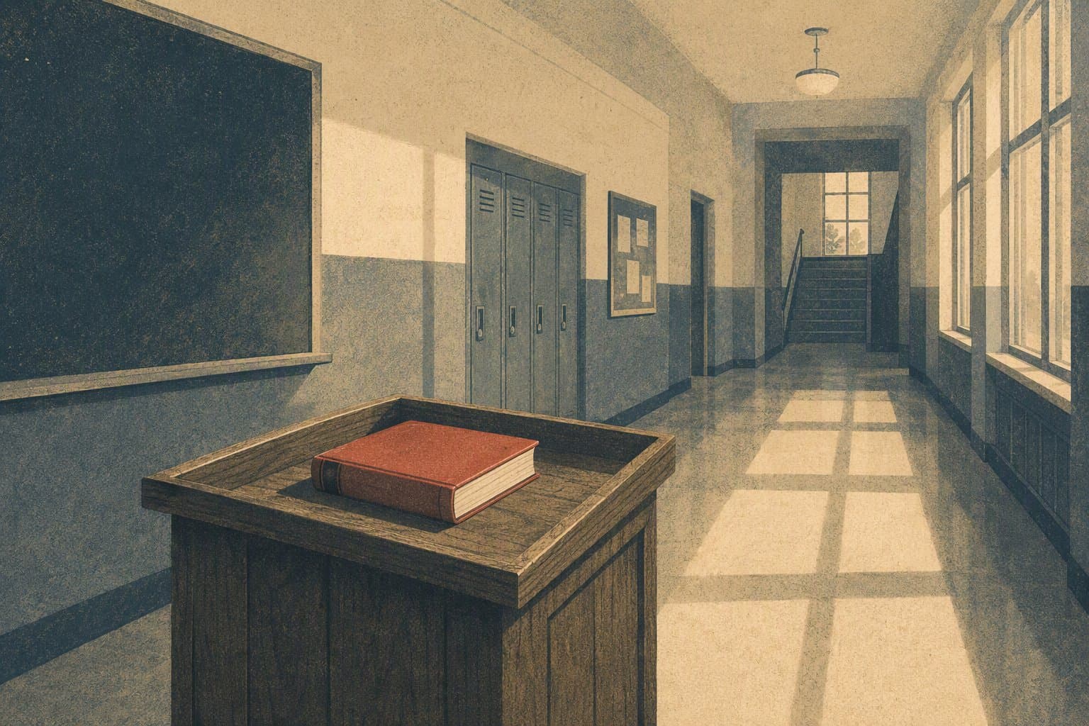 empty school hallway - illustration, Jake Team LLC