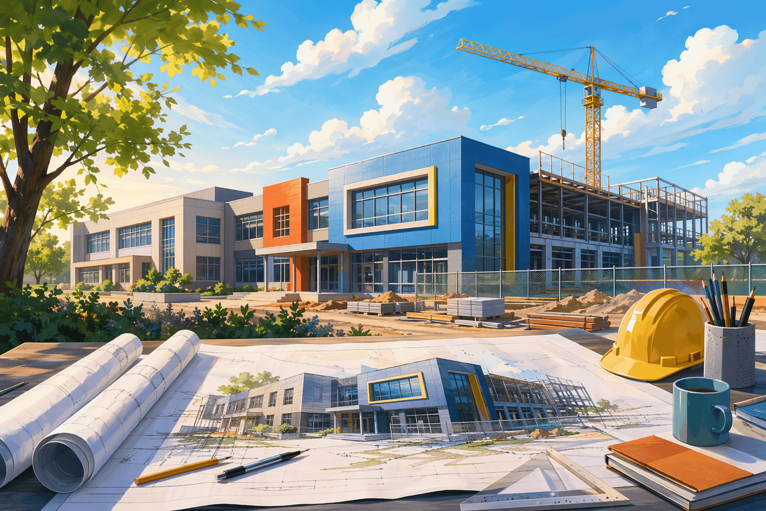 School construction - illustration, Jake Team LLC