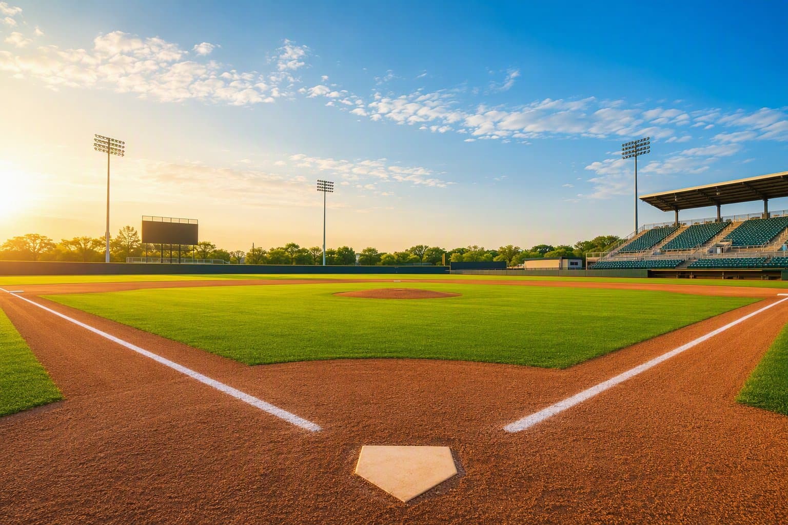 sunlit baseball field - illustration, Jake Team LLC