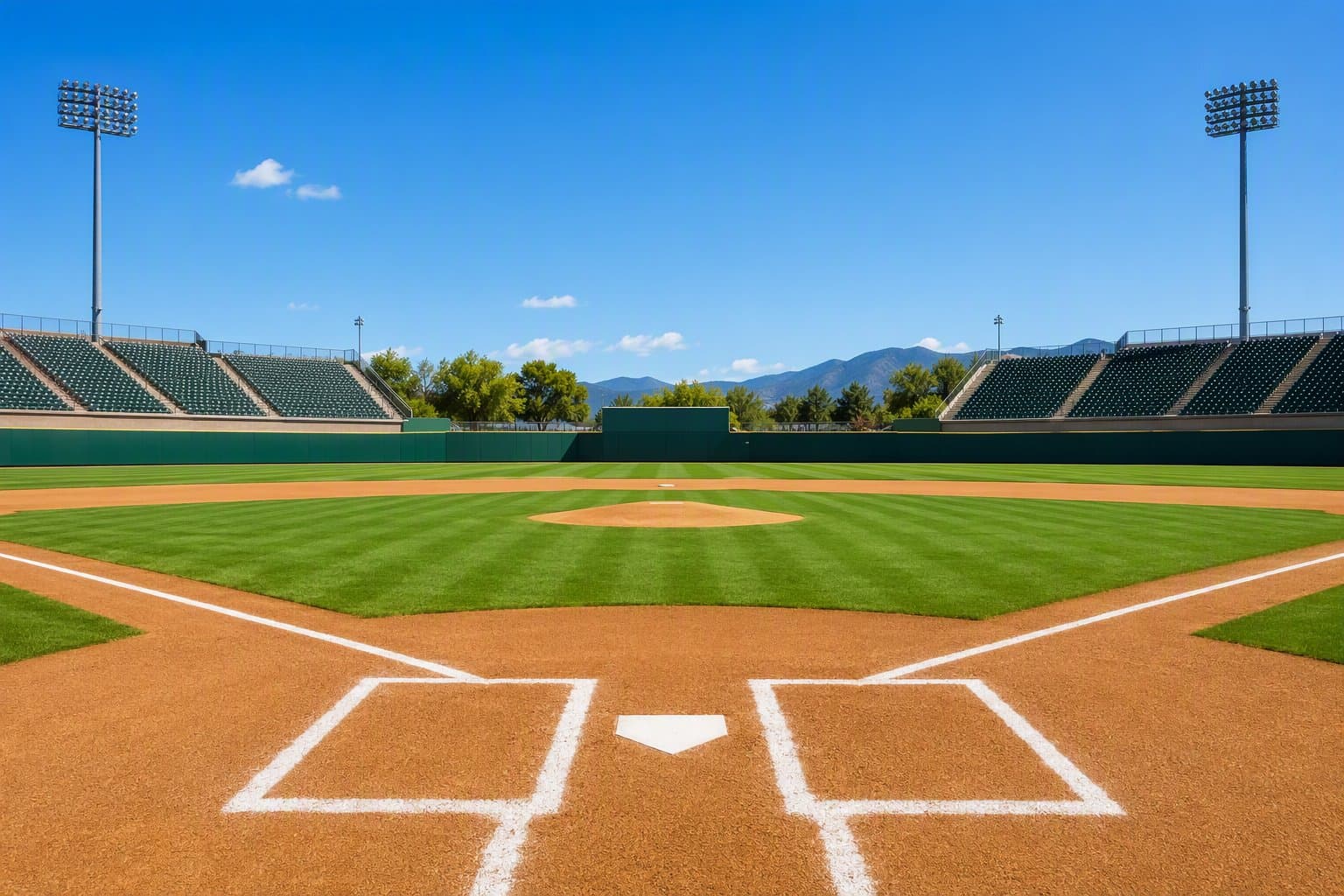sunlit baseball stadium - illustration, Jake Team LLC