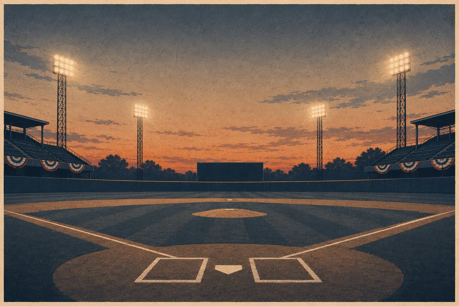 baseball stadium night - illustration, Jake Team LLC
