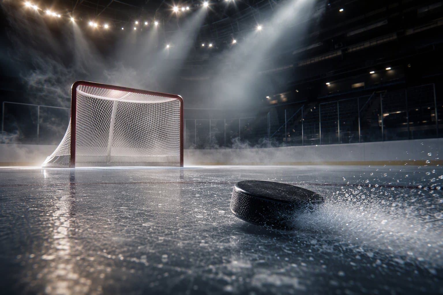 A puck sliding toward an empty net - AI-generated illustration, Jake Team LLC