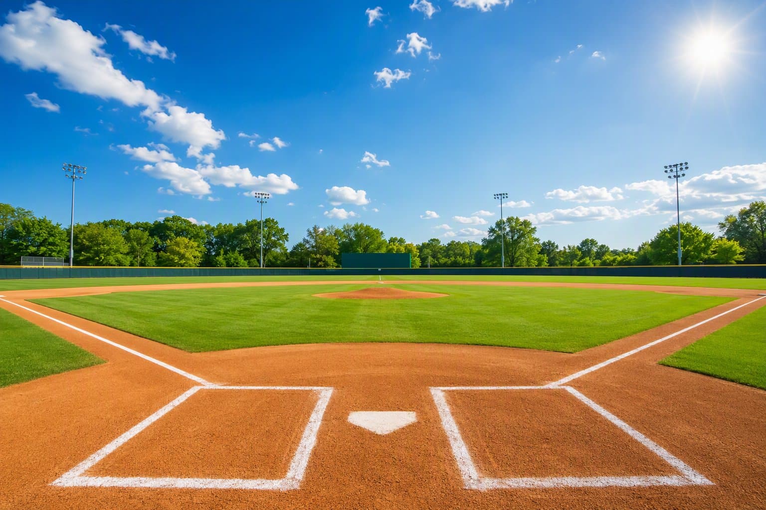 sunlit baseball field - illustration, Jake Team LLC
