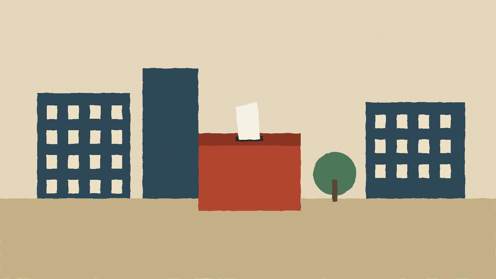 Ballot box and city buildings - illustration, Jake Team LLC