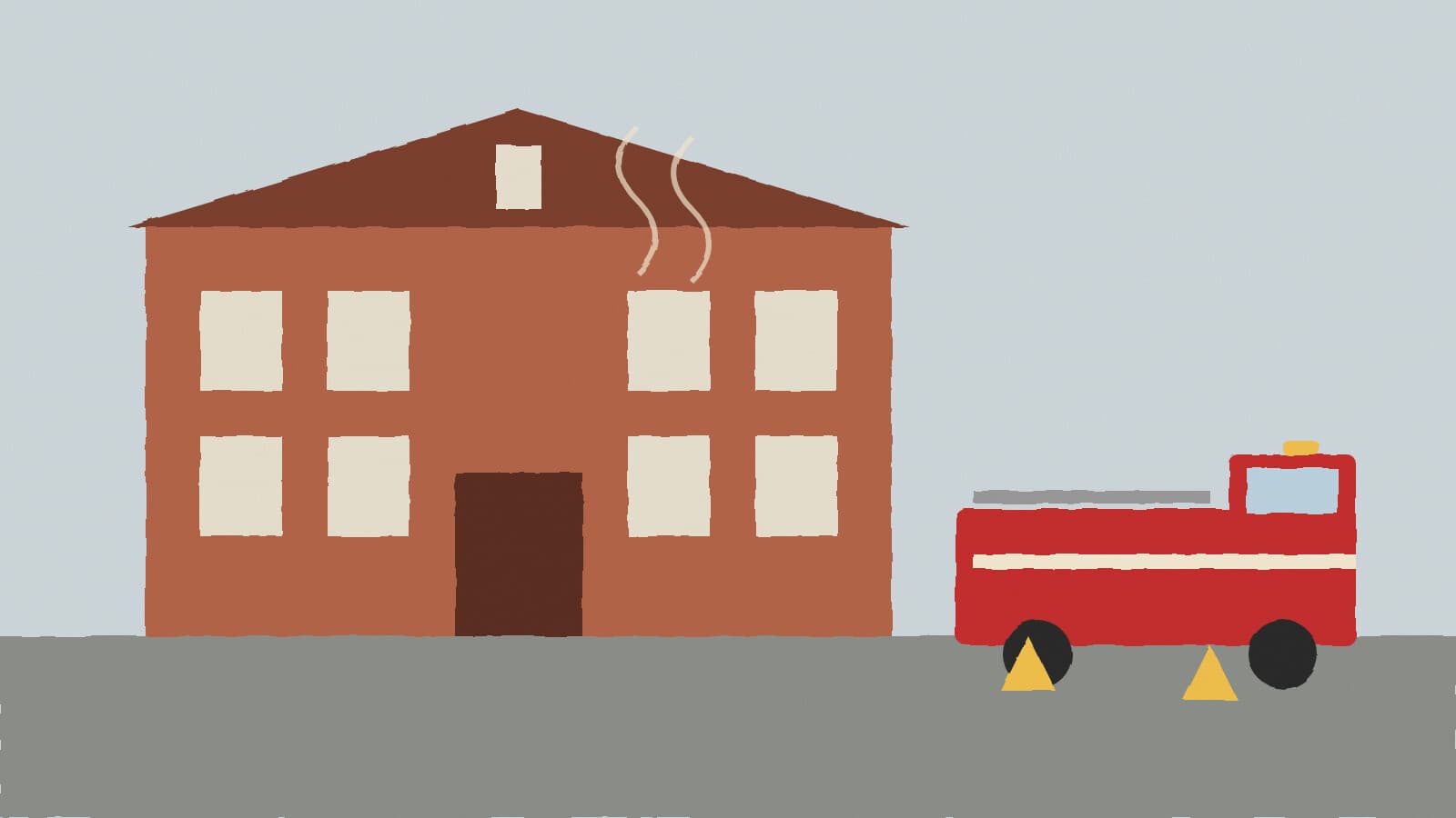 School and fire engine - illustration, Jake Team LLC