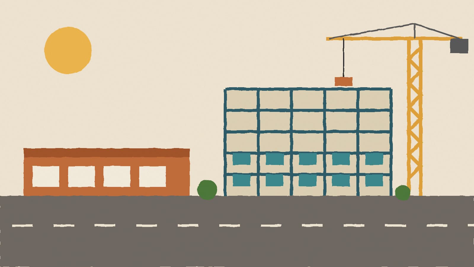 Apartments rising beside shopping center - illustration, Jake Team LLC