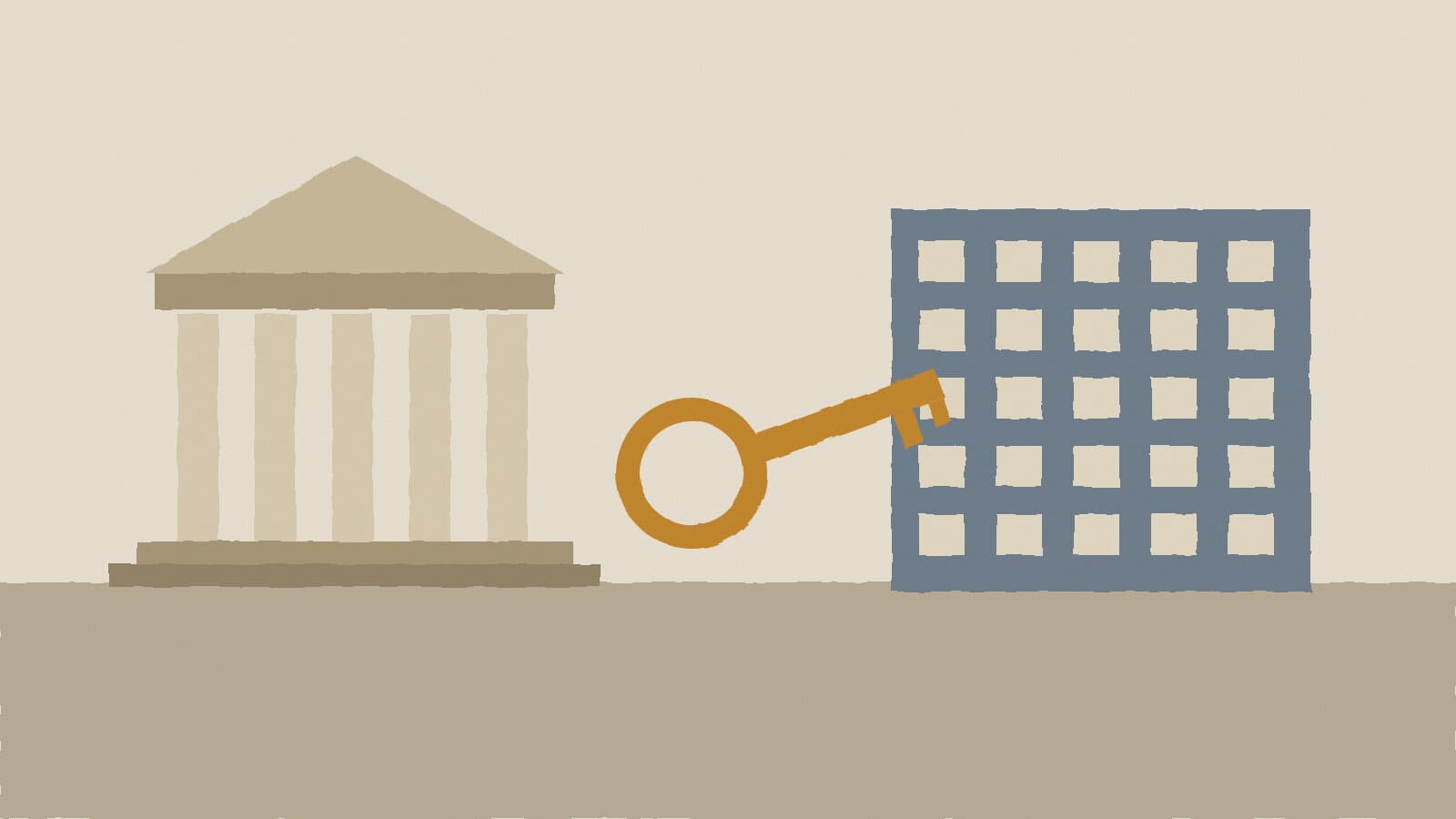 Courthouse steps and apartment keys - illustration, Jake Team LLC