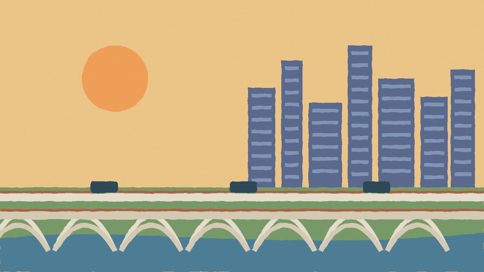 Viaducts leading downtown - illustration, Jake Team LLC