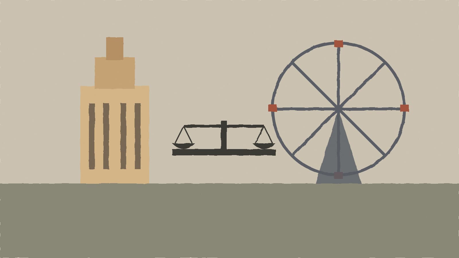 Fairground skyline and scales - illustration, Jake Team LLC