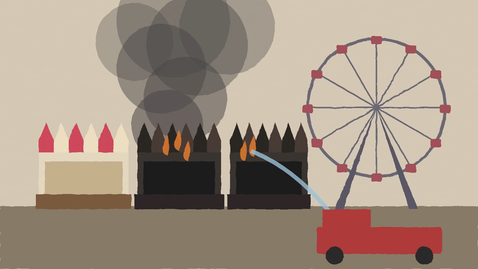 Smoke over a fair midway - illustration, Jake Team LLC